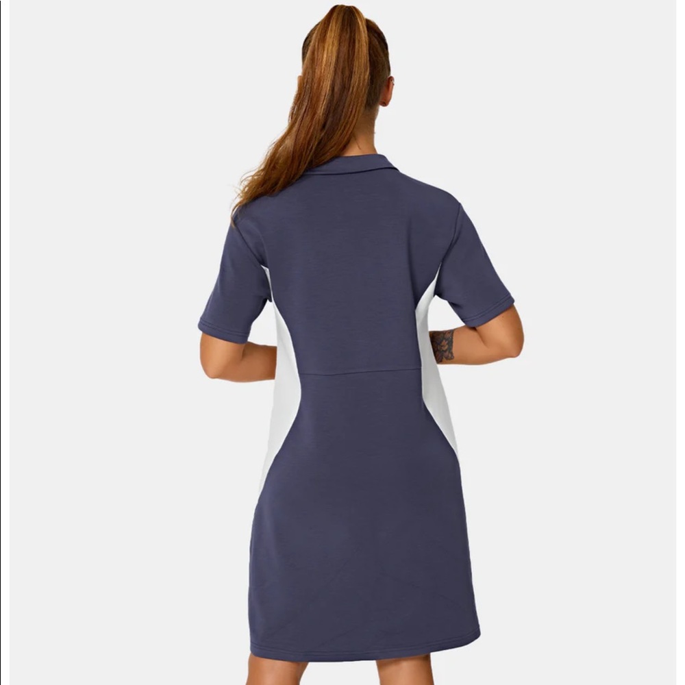 Halara collared half-zip color block dress in midnight blue